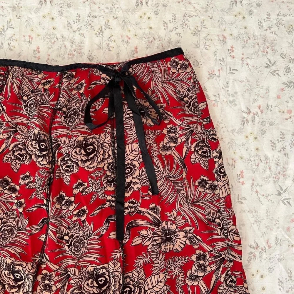 Mesh Y2k Vintage Euro Slip Skirt Roses with Black Lace Bow Tie Lined - Picture 3 of 8